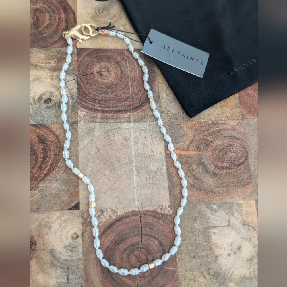 All Saints 8–8.5mm Freshwater Pearl Collar Necklace + Logo Dust Bag Nwt ❤️ - Picture 6 of 7